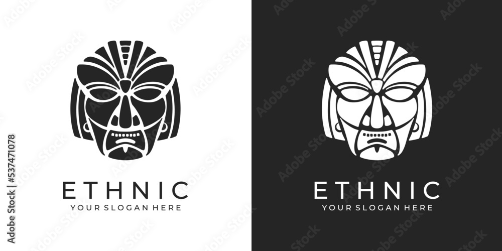 Ethnic mask logo. Aztec and Mayan mask logo for business. Cultural vector design in a minimalistic style. Vector illustration