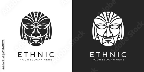 Ethnic mask logo. Aztec and Mayan mask logo for business. Cultural vector design in a minimalistic style. Vector illustration