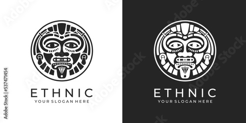 Ethnic mask logo. Aztec and Mayan mask logo for business. Cultural vector design in a minimalistic style. Vector illustration