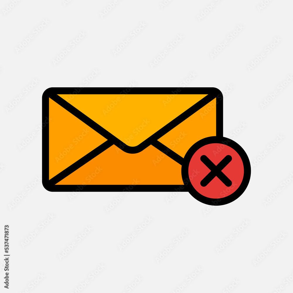 Delete icon in filled line style about email, use for website mobile app presentation Delete icon in filled line style about email, use for website mobile app presentation