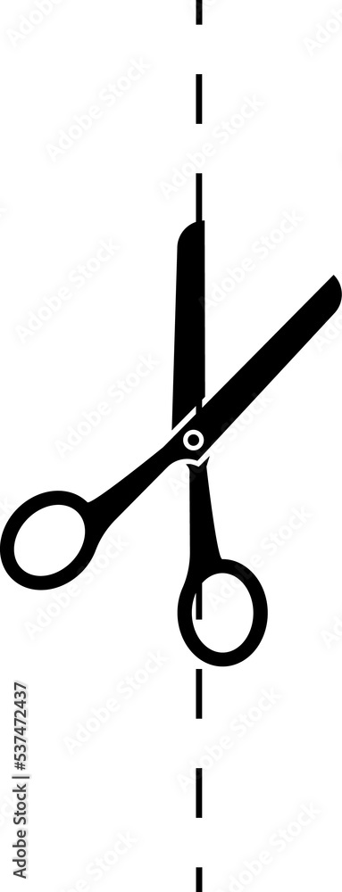 Scissors cut lines silhouette. Scissors with cut lines