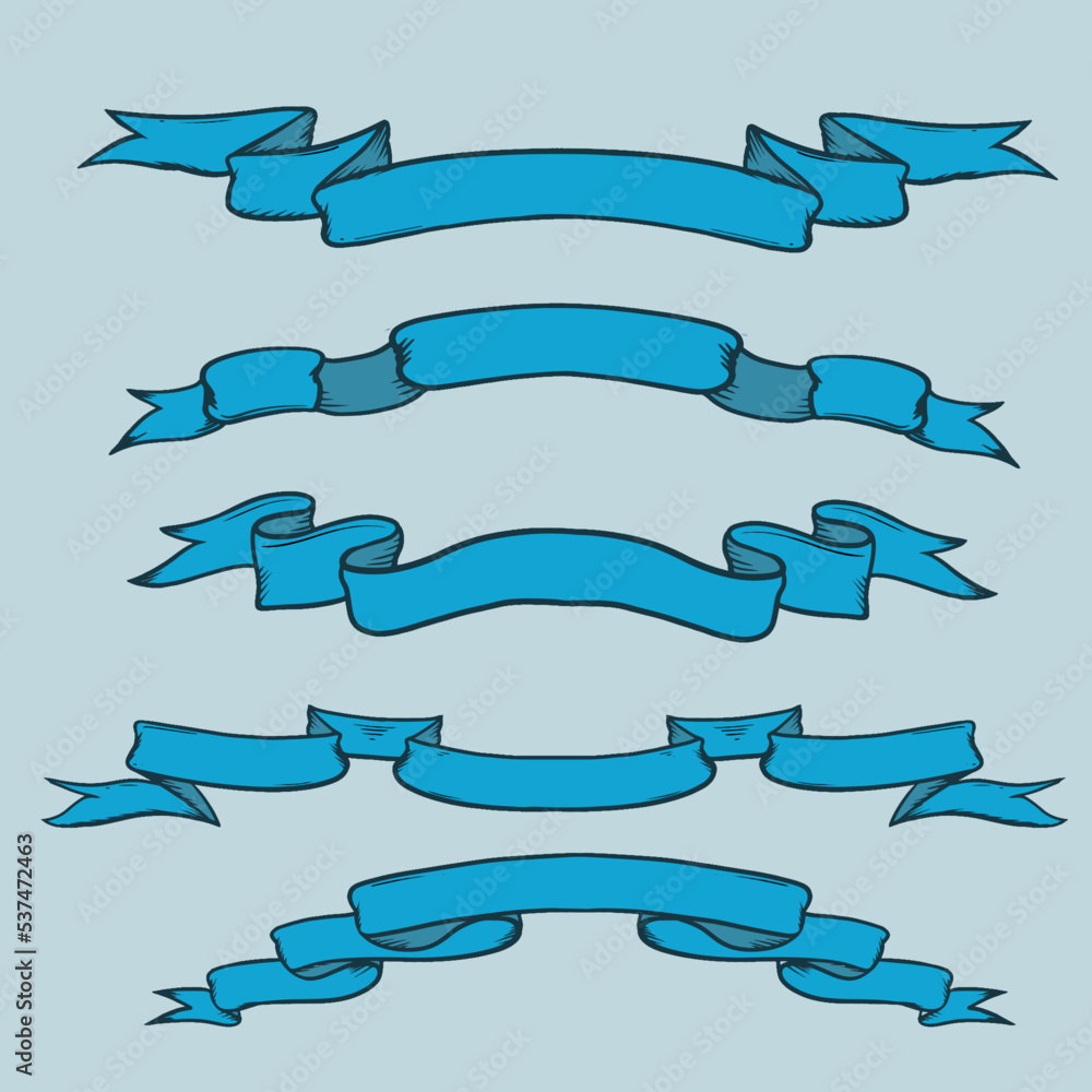 Retro hand drawn ribbon blue illustrations for logo design