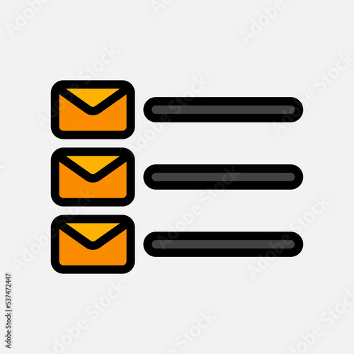 Email list icon in filled line style, use for website mobile app presentation