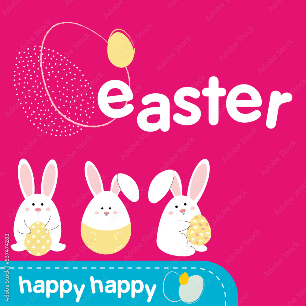 Happy easter banner. A little bunnys with an Easter egg. Template for banner. Rabbits. Happy easter banner. A little bunnys with an Easter egg. Template for banner. Rabbits.