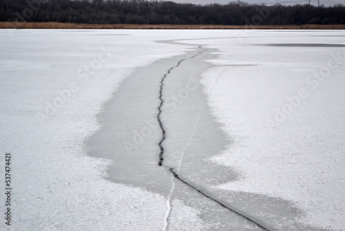 Ice breaking across the river, danger in winter