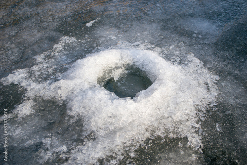 Winter landscape on the river, fishing hole