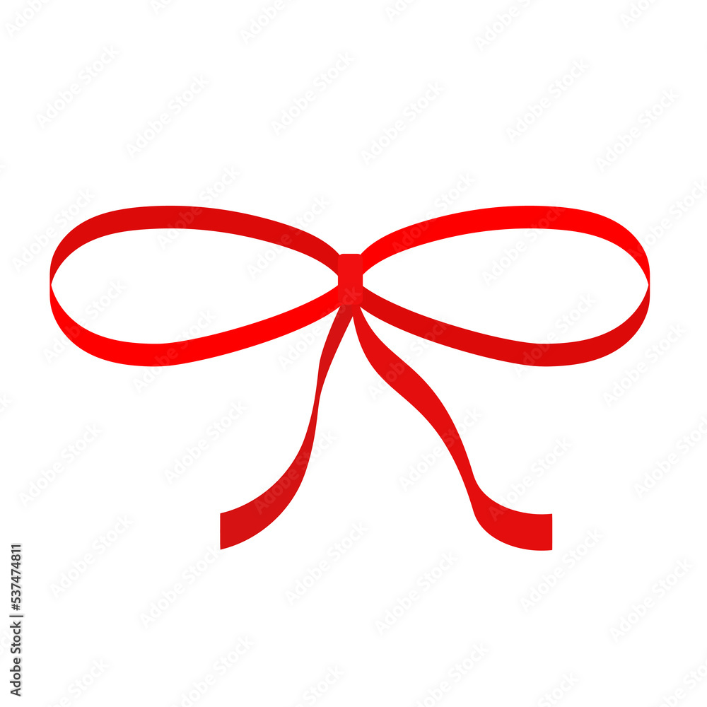 Thin red ribbon Christmas bow icon. Decoration element for giftbox present. Satin ribbons. White background. Isolated. Flat design. Thin red ribbon Christmas bow icon. Decoration element for giftbox present. Satin ribbons. White background. Isolated. Flat design.