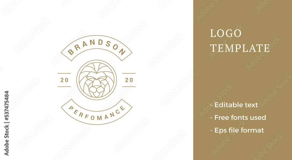 Fototapeta premium Simple vector illustration of elegant outline emblem template with geometric lion head line style