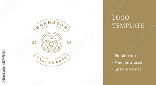 Simple vector illustration of elegant outline emblem template with geometric lion head line style