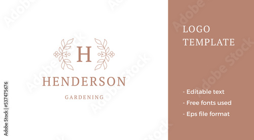 Abstract blooming flowers logo emblem design template vector illustration in minimal line art style