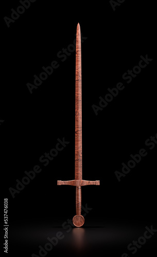 Fotografie Wooden sword. ancient knight sword made by wood. 3d rendering