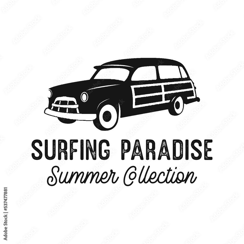 Black and white poster for surfing paradise