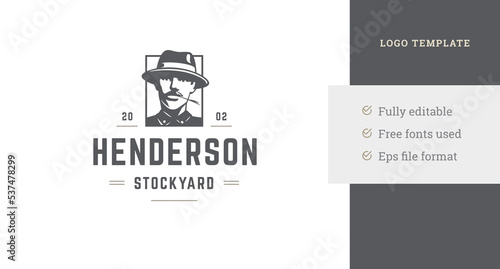 Monochrome farm market local agricultural business logo template design vector illustration