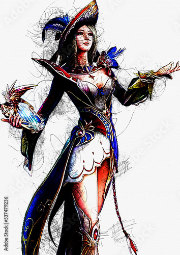 BEAUTY WITCH ANIME HAND DRAWN ILLUSTRATION POSTER IMAGE