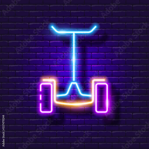 Gyroscooter neon sign. The concept of electric urban transport.