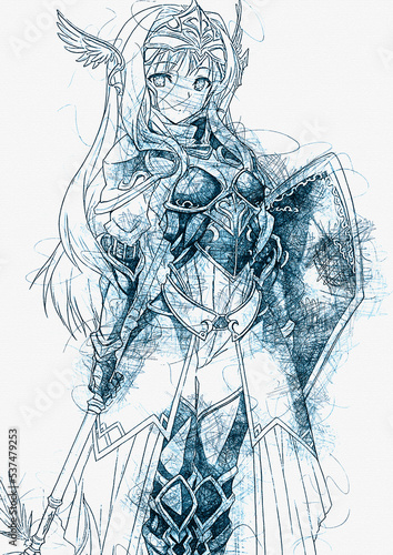 WOMAN HERO ANIME SKETCH ILLUSTRATION POSTER IMAGE