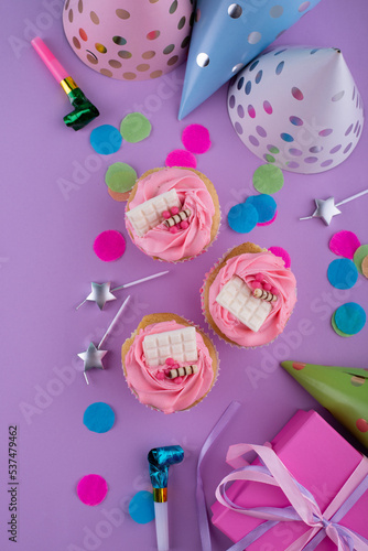 Birthday partry concept with cupcake photo