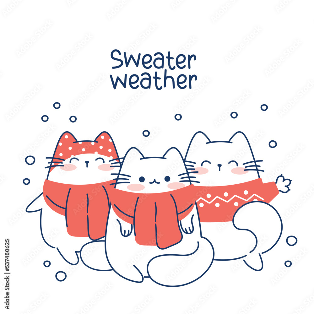 Draw funny cats for christmas and winter vector illustration character ...