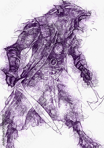 RAT WARRIOR SKETCH ILLUSTRATION POSTER IMAGE