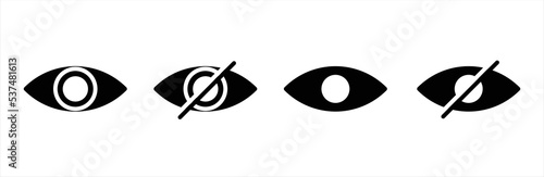 Eye icon set. See and unsee eye icon.  Look and Vision icons. Eyesight symbol. Retina scan eye signs. Visibility, secure, privacy button vector illustration.