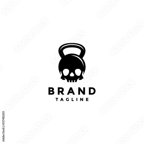 Kettlebell Shaped Skull Logo Design. Hard Gym Workout With Kettlebell Handle On Skull Symbol Logo Design.