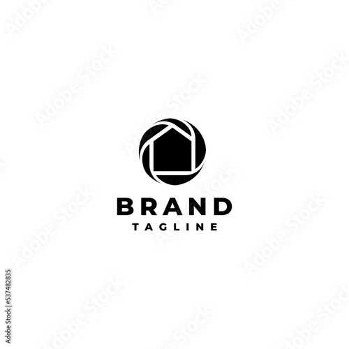 Simple Home Silhouette Inside Shutter Icon Design. Minimalist Camera Shutter Logo With House Icon Inside.