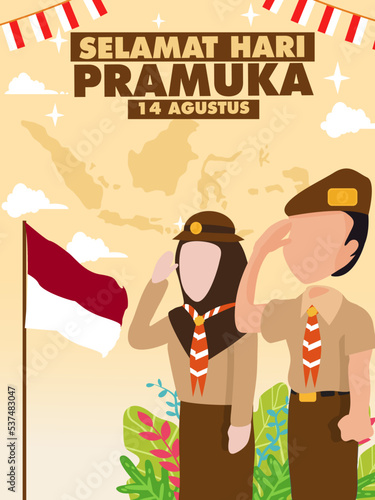 INDONESIAN SCOUTS DAY 14 AUGUST ILLUSTRATION photo
