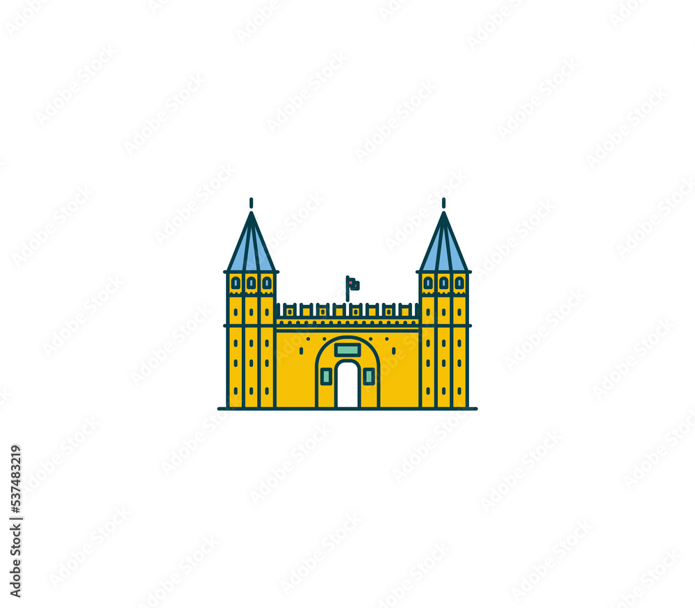 Topkapi Palace symbol and city landmark tourist attraction illustration.
