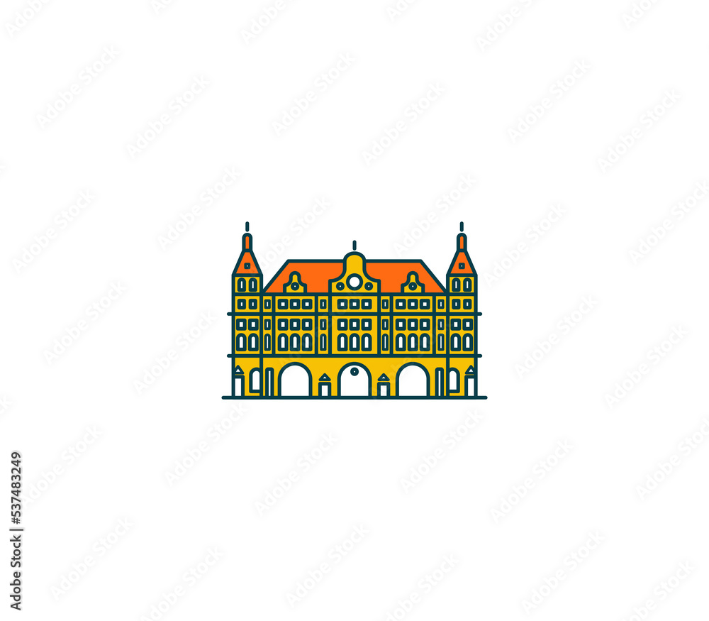 Haydarpasa Railway Station symbol and city landmark tourist attraction illustration.