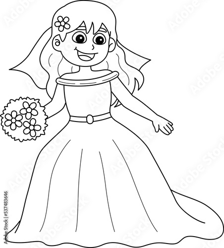 Wedding Bride Isolated Coloring Page for Kids