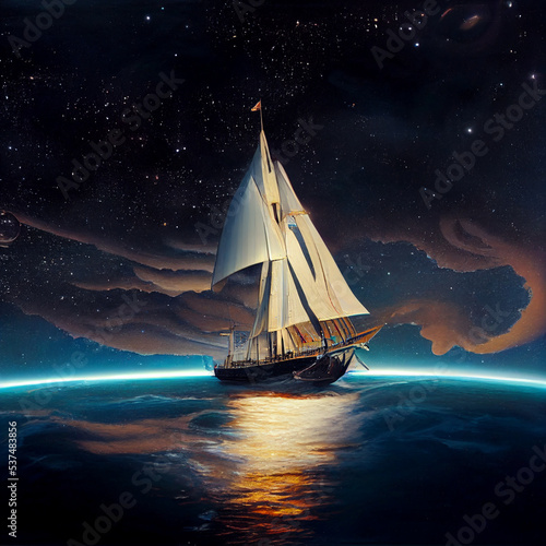sailing ship in the starry sky