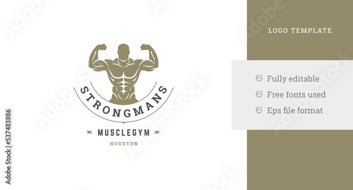 Premium fitness club vintage logo design template male muscular bodybuilder place for text vector