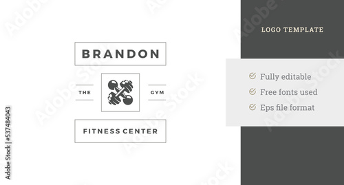 Vintage geometric fitness club logo design template with place for text vector illustration