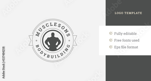 Muscular athletic man silhouette fitness club circle vintage logo design template vector