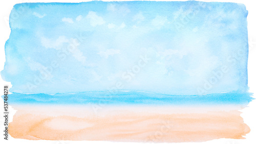 beach sea and sand in the holiday summer watercolor hand painted.