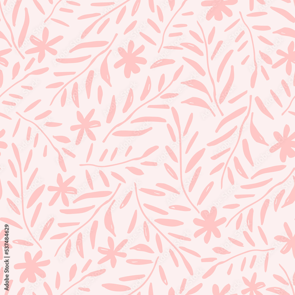 Simple gentle calm floral vector seamless pattern in pastel colors. Pink flowers, twigs, leaves on a light background. For fabric prints, textiles, clothes. Spring-summer collection. Simple gentle calm floral vector seamless pattern in pastel colors. Pink flowers, twigs, leaves on a light background. For fabric prints, textiles, clothes. Spring-summer collection.