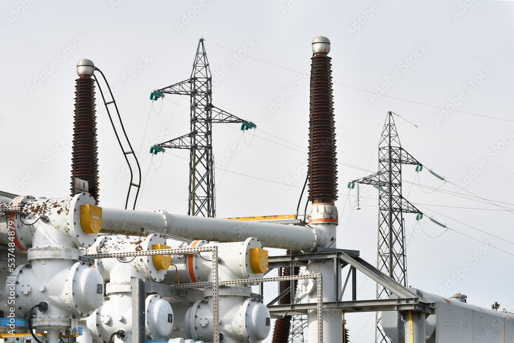 high voltage electrical insulators in power substation Stock Photo ...