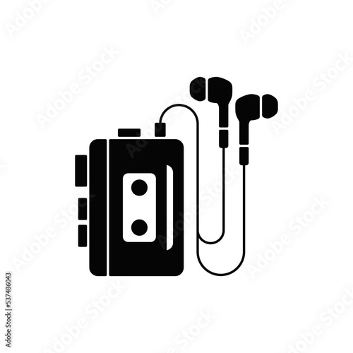 Portable music cassette player icon in black flat glyph, filled style isolated on white background