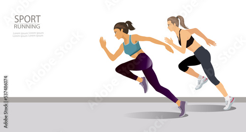 Full length shot of a young sport woman in sportswear running caracter isolated on white background