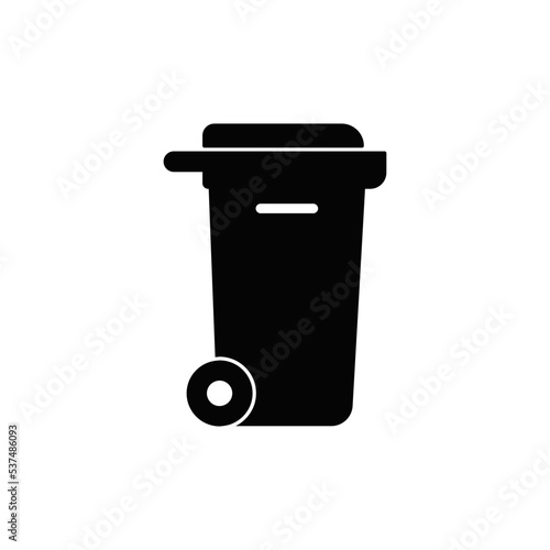 Trash bin, Garbage container icon in black flat glyph, filled style isolated on white background