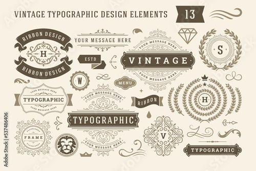 Vintage typographic design elements set vector illustration.