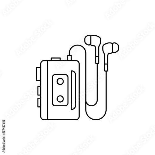 Portable music cassette player icon in line style icon, isolated on white background