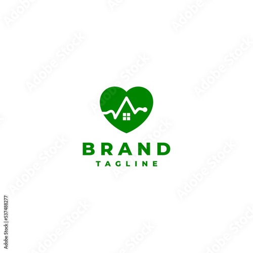 Heartbeat make Home Icon Logo Design. Heart Logo Design In Which There Is A House Icon Formed From The Heartbeat Line.