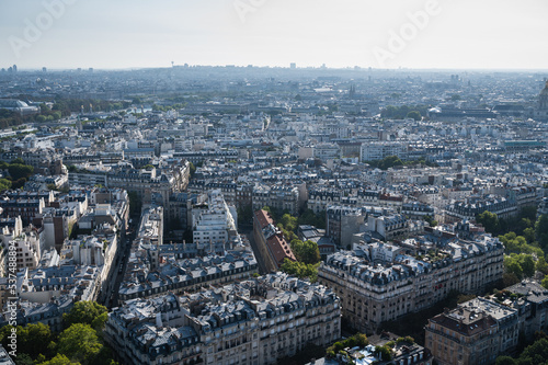 Panoramic view from second floor of Eiffel tower in Paris. View of the buildings, parks © Liliya Trott