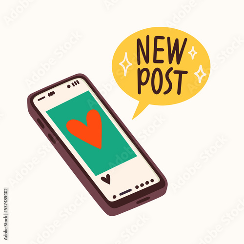 New post sticker for a social media, making a blog or vlog vector flat illustration. Set of cartoon icons for making internet content