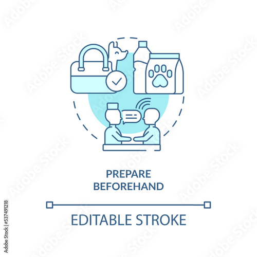 Prepare beforehand turquoise concept icon. Consult with veterinarian. Pets travel abstract idea thin line illustration. Isolated outline drawing. Editable stroke. Arial, Myriad Pro-Bold fonts used
