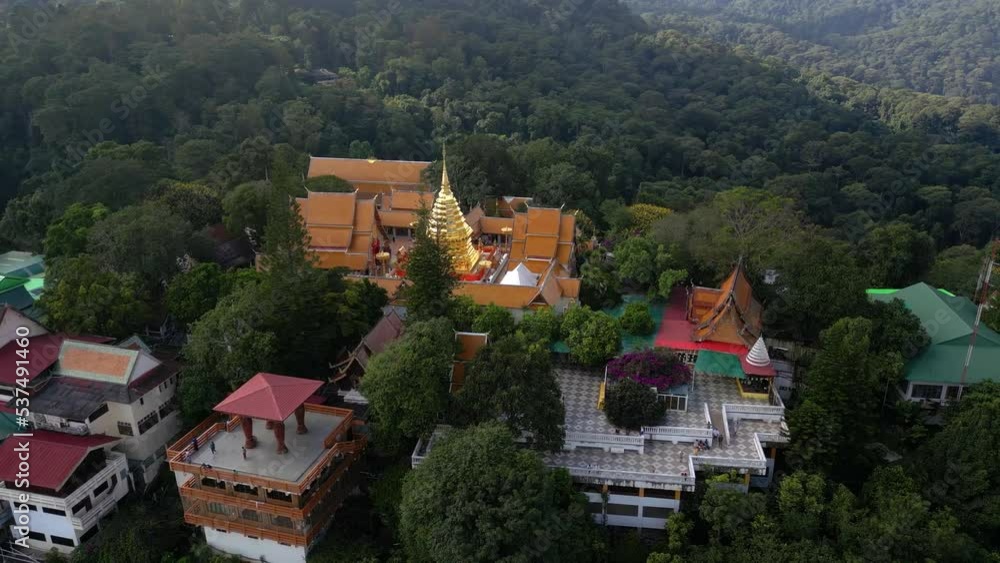 Beautiful aerial cinematic rotating shot of Doi Suthep Temple in Chiang Mai Beautiful aerial cinematic rotating shot of Doi Suthep Temple in Chiang Mai