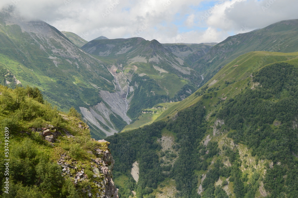 View of the gorge in the Caucasus mountains.