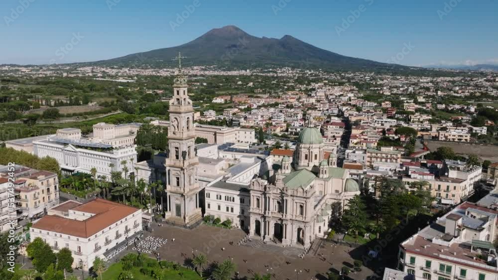 Aerial View Of Pompei Basilica At Daytime In Italy - drone shot Aerial View Of Pompei Basilica At Daytime In Italy - drone shot