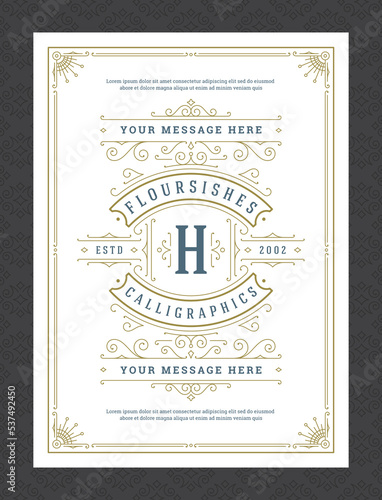 Vintage ornament greeting card calligraphic ornate swirls and vignettes frame design vector template